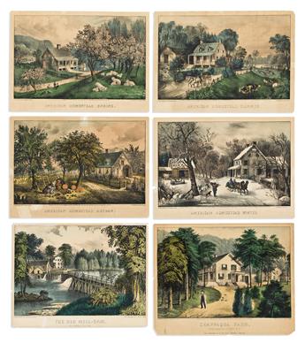 CURRIER & IVES. Group of 13 small folio hand-colored lithographs.